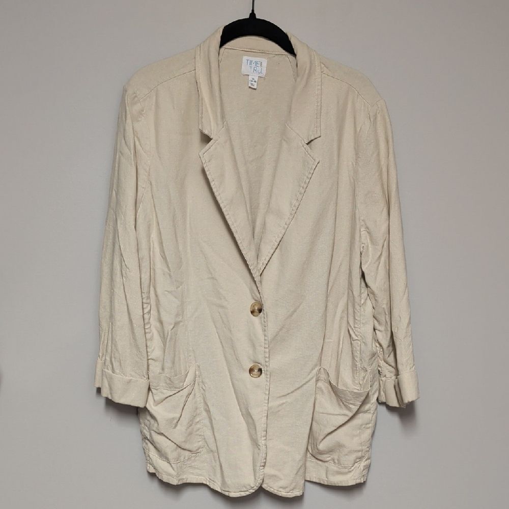 Time and Tru Women's Cream Blazer with Button Accents